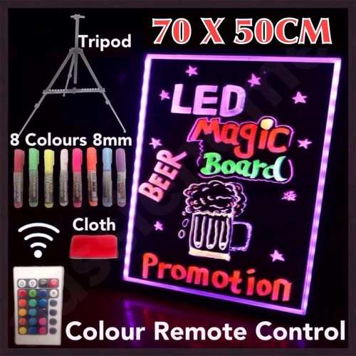 NEW 70x50CM LED WRITING BOARD NEON SIGN TRIPOD SIGNAGE FLUORESCENT LIGHT REMOTE