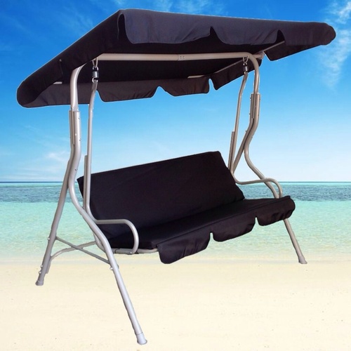 NEW BLACK 3 SEAT SWING CHAIR GARDEN BENCH OUTDOOR HANGING CANOPY ROOF PATIO BED