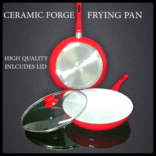 NEW RED CERAMIC FORGE FRYING PAN COOKWARE
