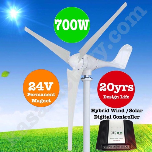 700W 24V Wind Turbine Generator 3 Blade - Digital Hybrid Wind/Solar Controller!!
