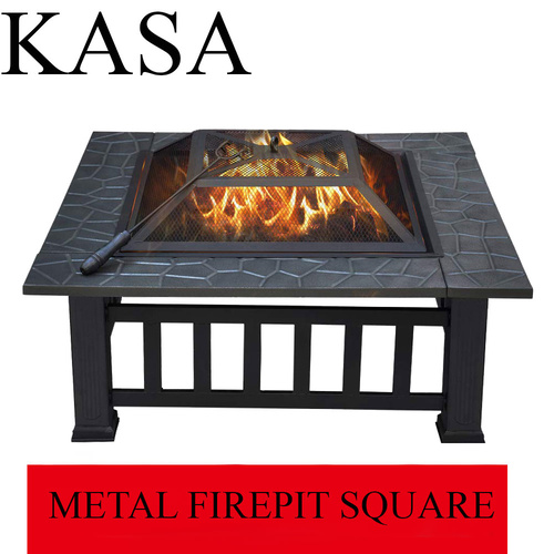 Metal Fire pit Square Table Backyard Patio Garden Stove Wood Burning